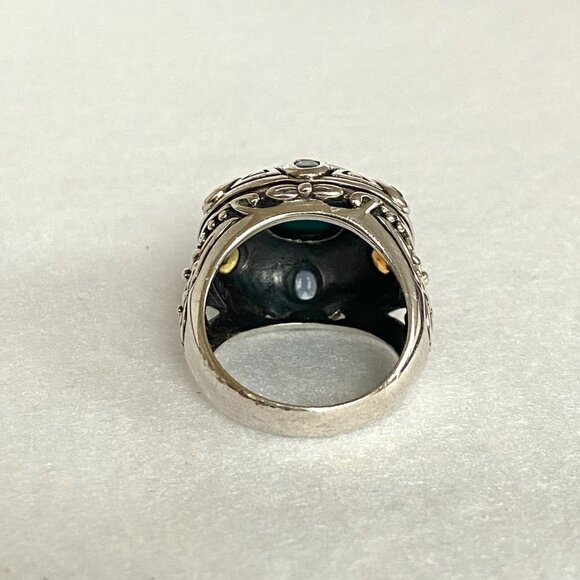 Sterling Silver 925 Thailand Turquoise Multi Gemstone Dome Statement Ring 7.75 - Picture 5 of 16